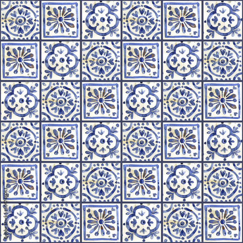 ceramic tile stylization blue ornaments. Azulejos, Portugal, Turkish ornament, Moroccan tile mosaic, Talavera ornament.