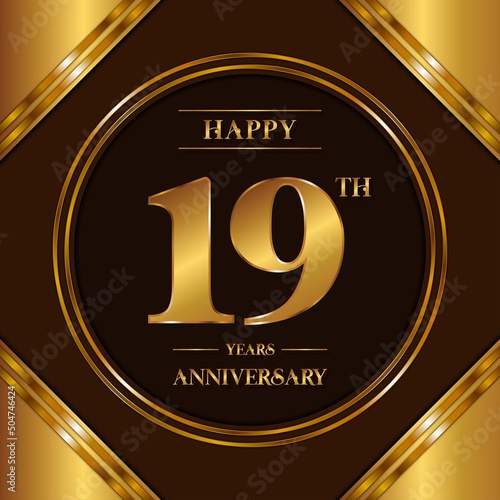 19 Years Anniversary logotype. Anniversary celebration template design for booklet, leaflet, magazine, brochure poster, banner, web, invitation or greeting card. Vector illustrations.