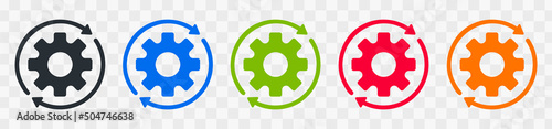 Set of colorful setting icons vector. Tools cog wheel gear sign isolated on white background. Repair icon help options account concept. Progress or construction concept. Cogwheel icons UI. EPS 10.