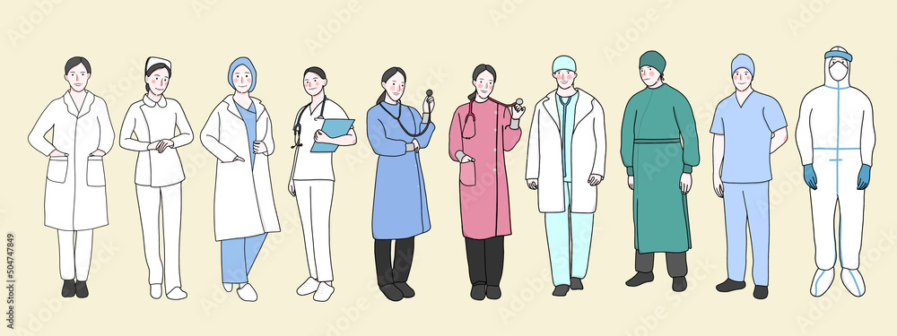 collection of doctor and nurse in different uniform for work and prevention collection of doctor and nurse in different uniform for work and prevention