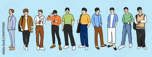 group of lifestyle man standing in different cloth and style