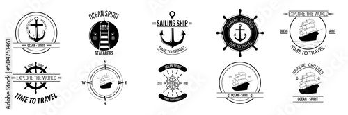 Set of marine symbols. Symbol of sailors, sail, cruise