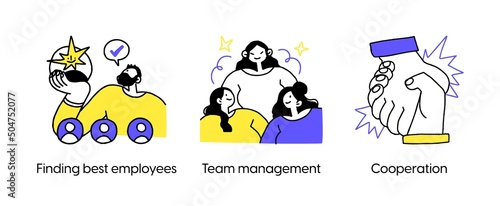 Strategies to Build Collaborative Teams - set of abstract business concept illustrations. Finding best employees, team management, cooperation. Visual stories collecction.