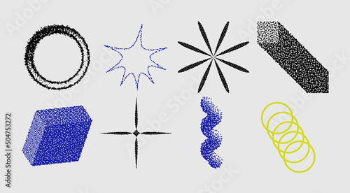 Universal Trendy Geometric Shapes Set With Vector Bitmap Dithering Texture.