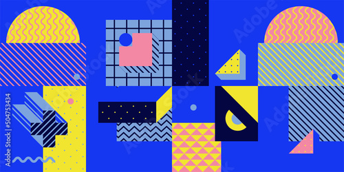 Trendy Colorful Geometric Pattern In 80s-90s Styles. © softulka