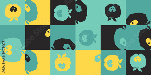 Universal Seamless Geometric Pattern With Fruit Elements, Vegetable Shapes.