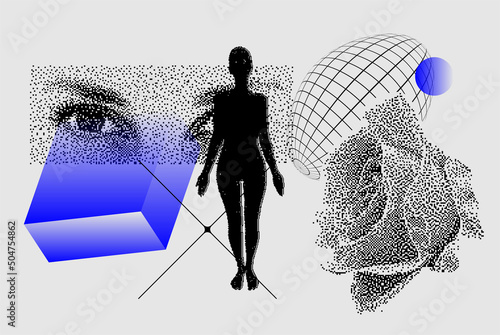Abstract Vector Pattern Composition With geometric shapes, human body