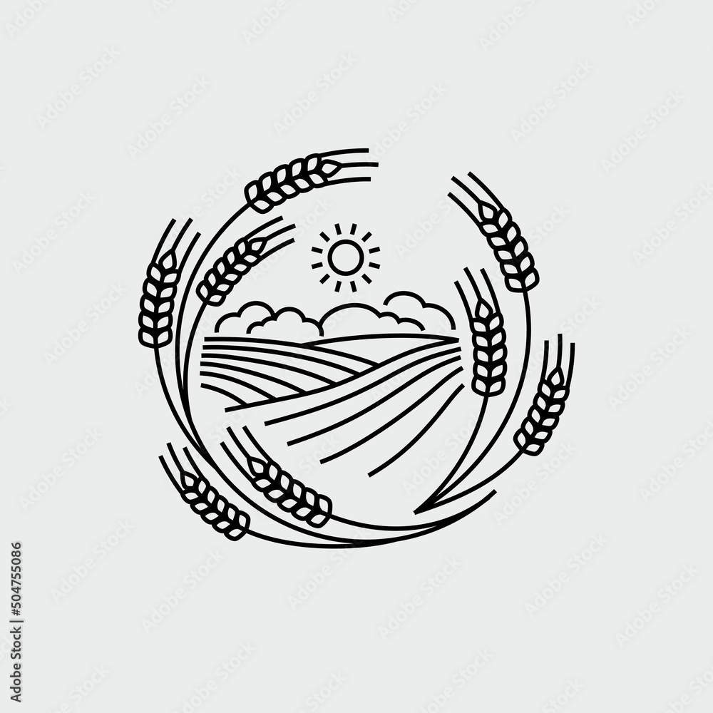Farm Wheat Ears Field Round Label Badge Vector Line Icon Stock Vector ...