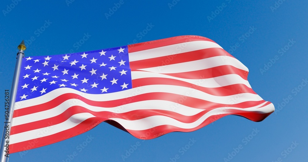 American flag in the wind waves the background of the sky. 3d render