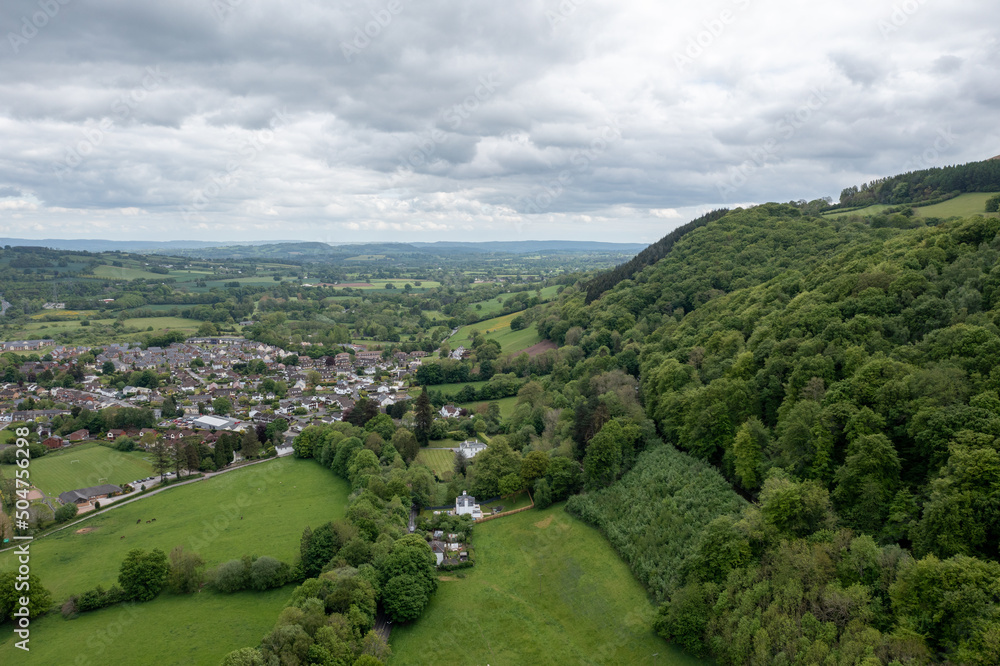 Aerial view of Abergavenny in Monmouthshire South Wales