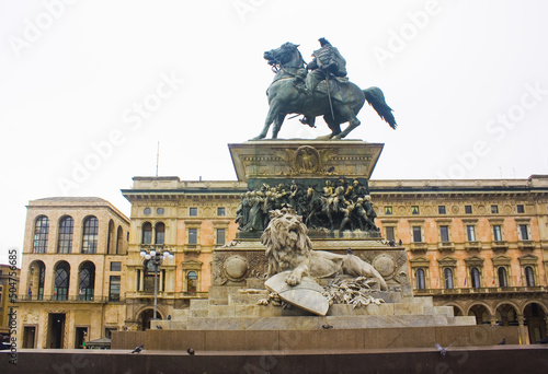 Monument to the italian king Vittorio Emanuele II at Piazza del Duomo in Milan photo