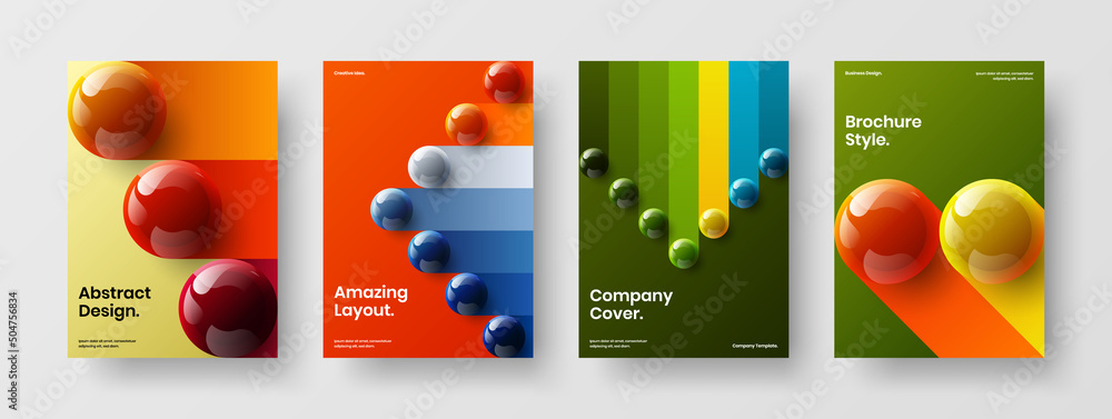 Modern booklet A4 vector design layout collection. Geometric 3D spheres flyer template bundle.