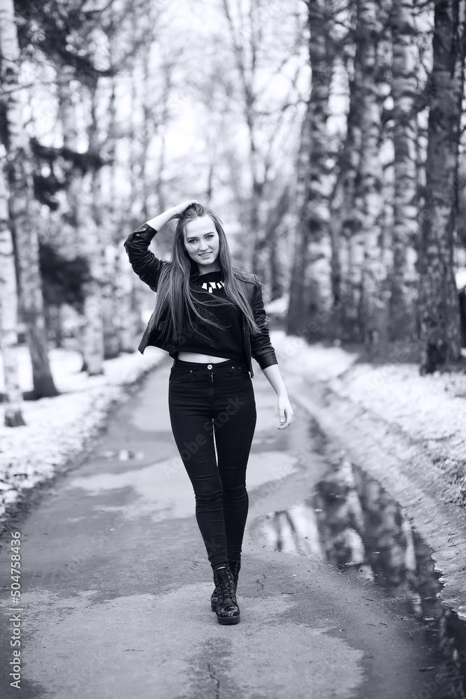 Toned picture of a young cute girl on a walk Toned picture of a young cute girl on a walk