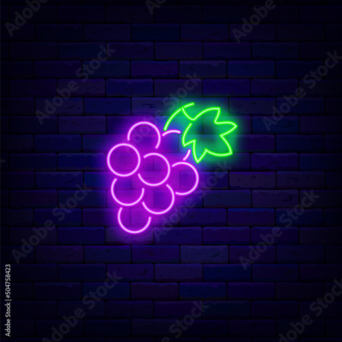 Grape neon icon collection. Fruit shop sign. Gambling concept. Slot machine element. Vector stock illustration