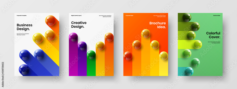 Multicolored 3D balls annual report template composition. Clean front page A4 vector design illustration bundle.