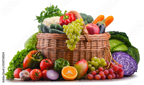 Composition with assorted organic vegetables and fruits