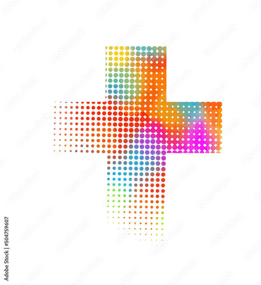 Obraz premium Black halftone cross on the white background. Christian symbol. Vector illustration.