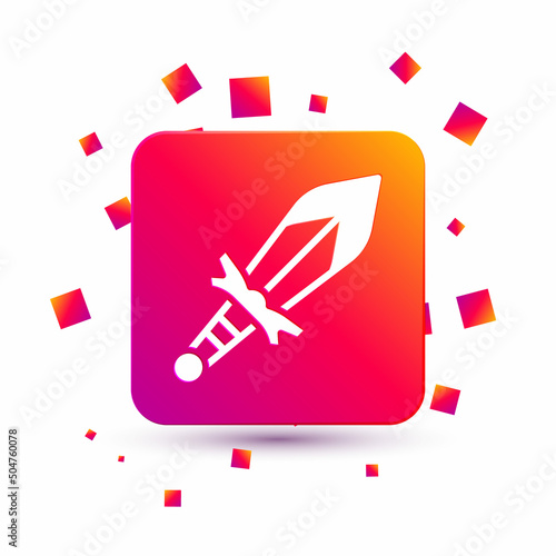 White Medieval sword icon isolated on white background. Medieval weapon. Square color button. Vector