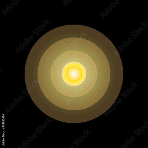 Sun star vector EPS 10, isolated on black background. Astronomy illustration, rounded shape, sun logo in yellow and orange colors.