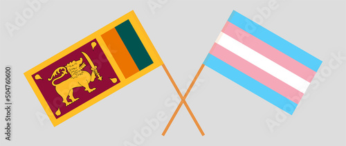 Crossed flags of Sri Lanka and Transgender Pride. Official colors. Correct proportion