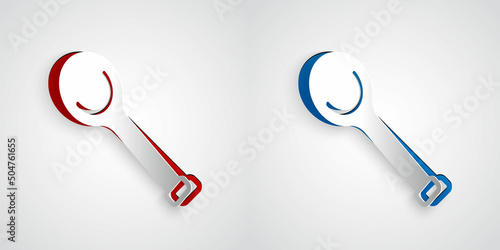 Paper cut Sauna ladle icon isolated on grey background. Paper art style. Vector