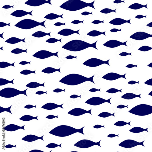 Fish flock seamless pattern. School of fish swiming in one direction. Vector illustration.