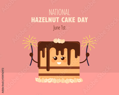 National Hazelnut Cake Day June 1st. Happy cake celebrates holding Bengal lights.