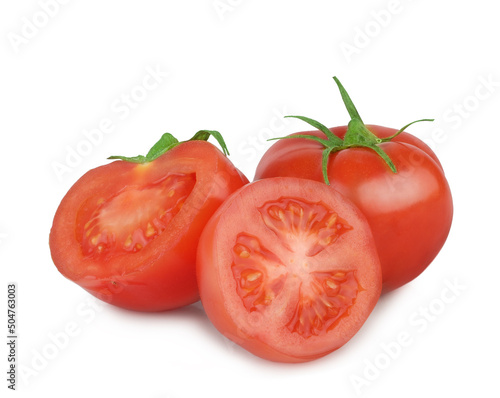 Tomato and slices isolated on a white background