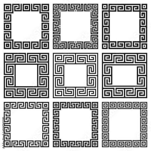 Collection of vector square frames with greek ornament