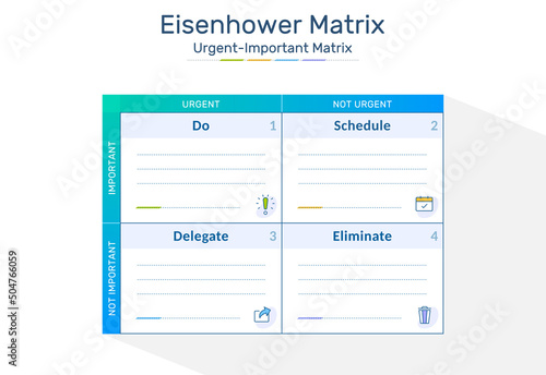 Eisenhower Matrix, urgent important matrix, Prioritize task, Task Management, Project Management, Process infographics