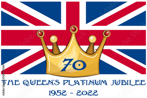 Queen Elizabeth's Platinum Jubilee Crown Celebration Poster with the Union Jack in the background, 70th Anniversary Reign