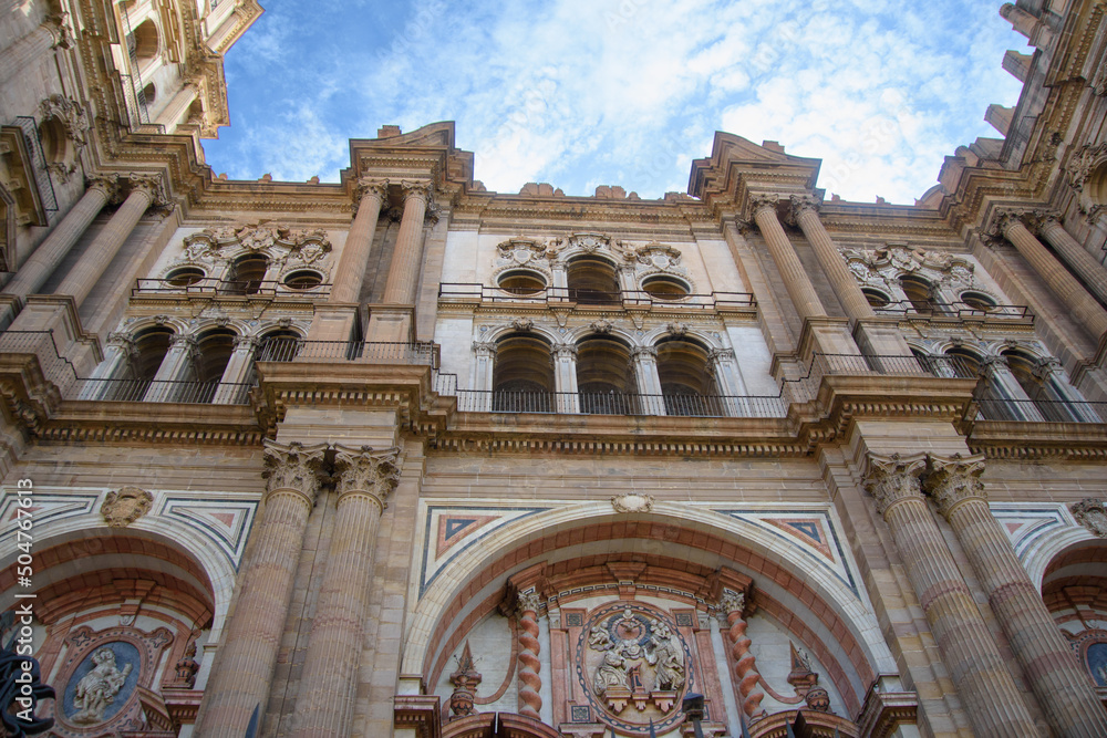 Architecture view of the beautiful cathedral in Malaga, Andalusia, Spain