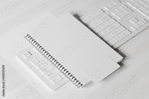 Corporate identity items with keyboard mockup. 3D rendering