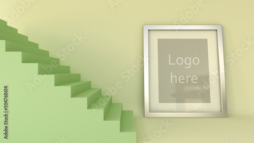 3D Render stair and frame for add logo or text premium object