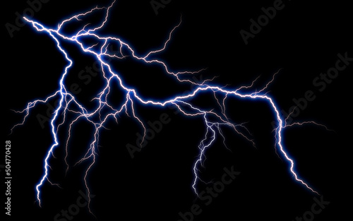 Photo Massive lightning bolt with branches isolated on black background