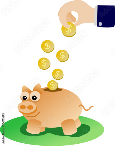 Saving money in the piggy bank