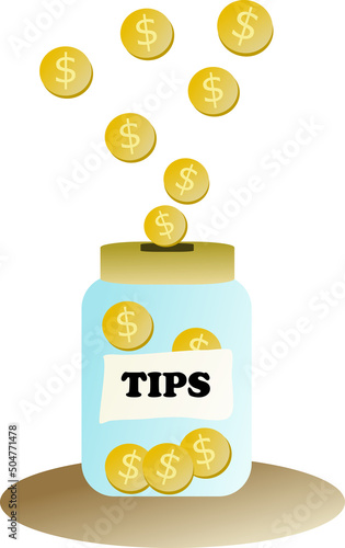 illustration of tips jar with money