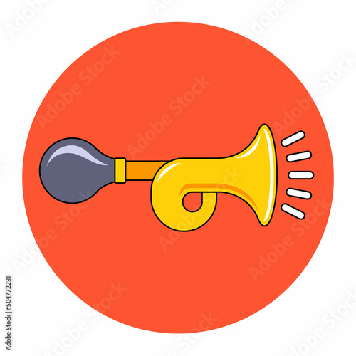 the yellow horn makes a loud sound. flat vector illustration