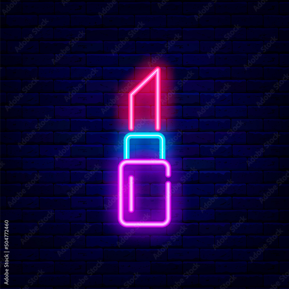 Lipstick neon icon. Led cosmetics store signboard. Shiny effect banner. Vector stock illustration Lipstick neon icon. Led cosmetics store signboard. Shiny effect banner. Vector stock illustration