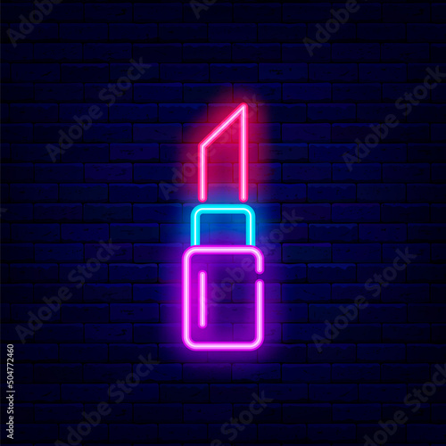 Lipstick neon icon. Led cosmetics store signboard. Shiny effect banner. Vector stock illustration