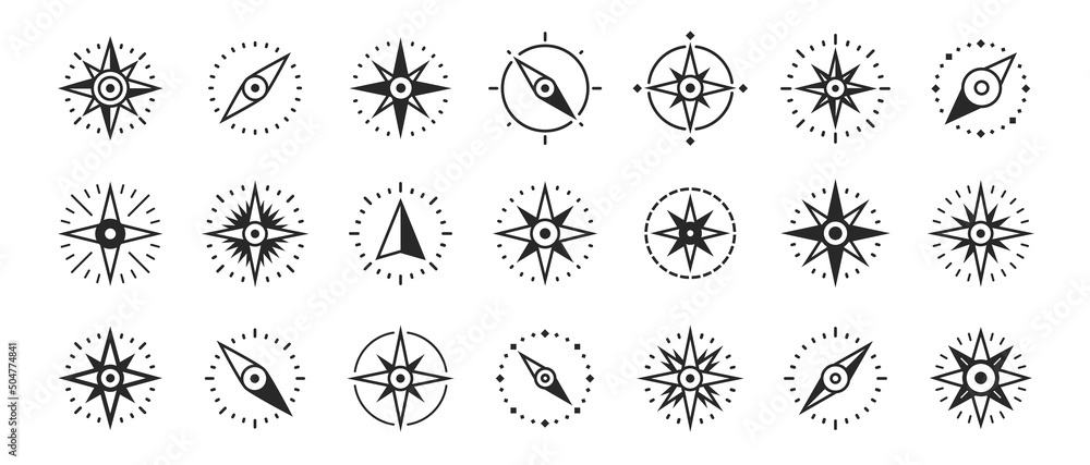 Navigational compass symbol. Nautical Wind Rose icon set. Geographical position, cartography and navigation vector Navigational compass symbol. Nautical Wind Rose icon set. Geographical position, cartography and navigation vector