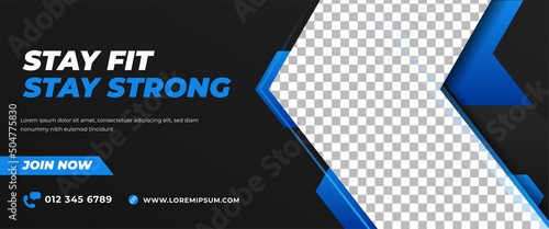 Fitness and gym horizontal promotion banner design template