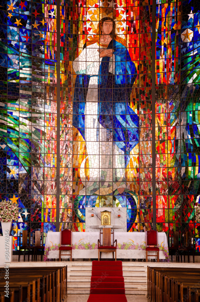 Fototapeta premium Catholic church stained glass with image of Jesus