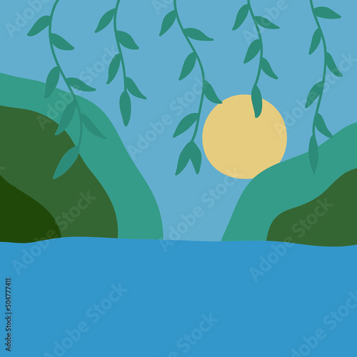 mediterranean sea scape through floral branches