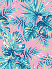 Keuken achterwand Planten patronen Hawaiiaanse palmbladeren op roze achtergrond  © Anna Sm