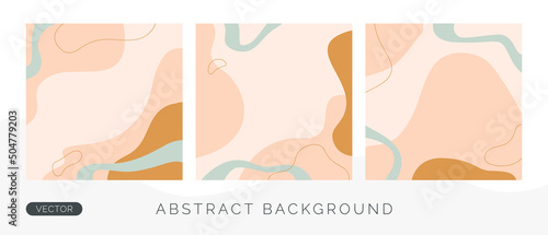 Abstract social media post set with shapes and line. Vector beige background template with copy space for text.