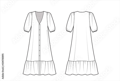 Ladies Long Dress/ Maxi Dress Flat Sketch