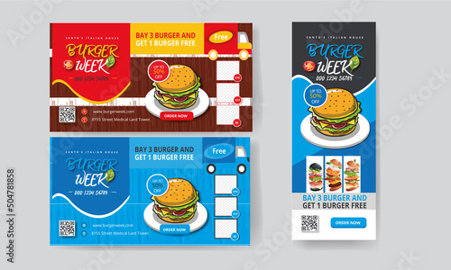 Restaurant fast food menu social media marketing web banner with logo and business icon.