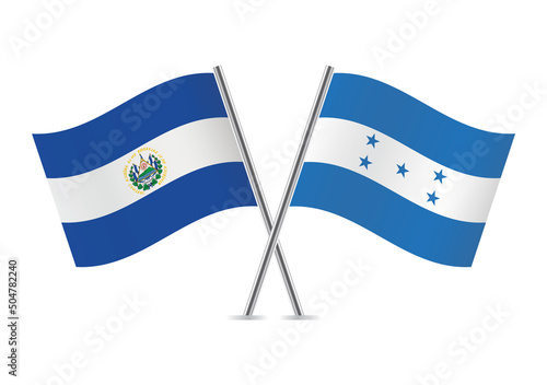 El Salvador and Honduras crossed flags. Salvadoran and Honduran flags on white background. Vector icon set. Vector illustration.