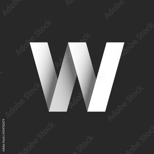 Monogram bold letter W 3d logo, broken line symbol design idea, paper cut ribbons black and white gradient, creative identity fashion salon zigzag emblem.